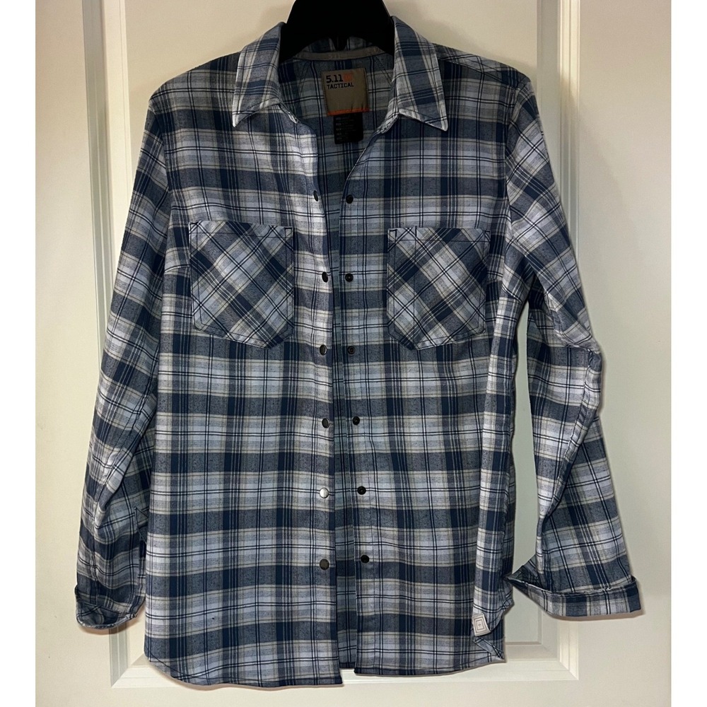 5.11 Tactical Men's Flannel Long Sleeve Button Up Shirt‎ Blue Plaid Size Small